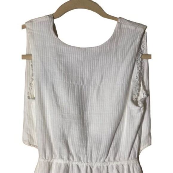 159. Peixoto Boho Sofi Dress Coconut Stripe Cutout Mini Dress SZ M White Lace - Picture 4 of 10